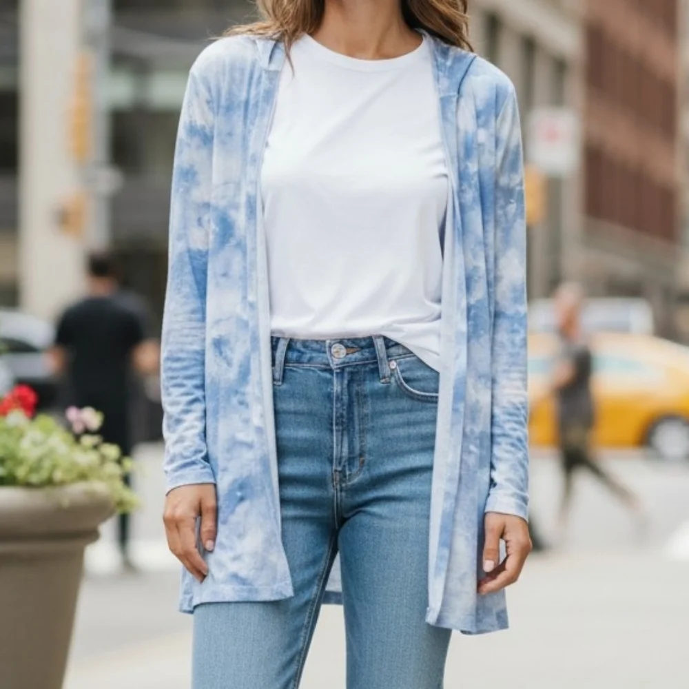 Carol Rose - NWT, Blue Tye-Dye Open Hoodie, Long Sleeves, Size Medium - Picture 2 of 10